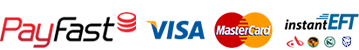 We accept PayFast, Visa, Mastercard and instant EFT