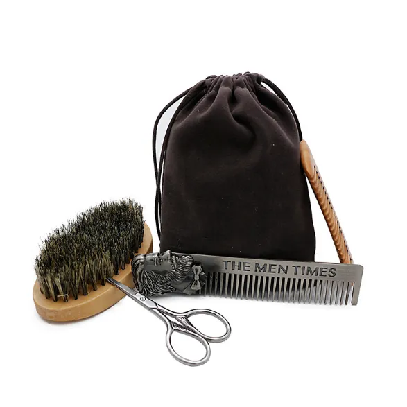 4pc Barber Kit - Bag, Brush, Combs & Scissor