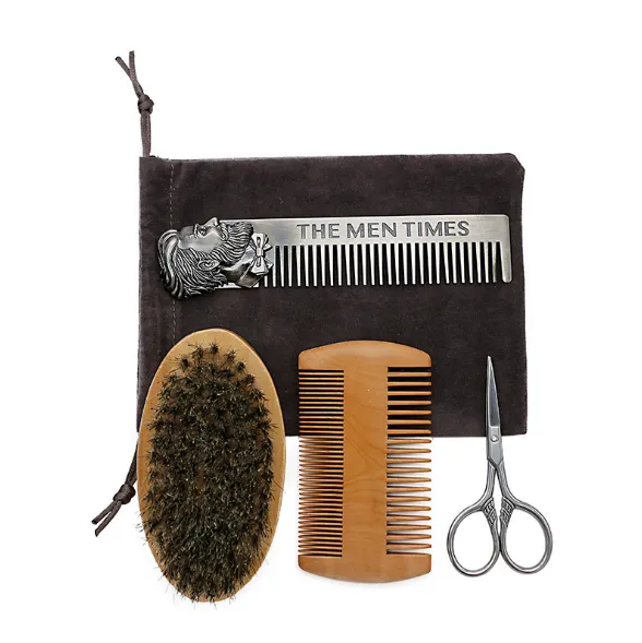 4pc Barber Kit - Bag, Brush, Combs & Scissor
