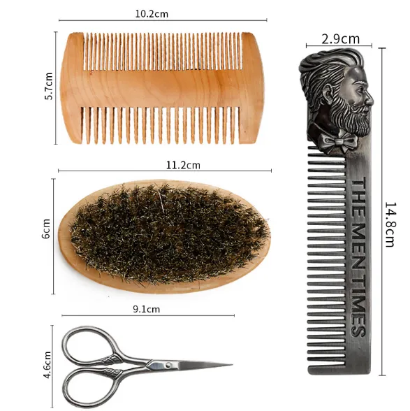 4pc Barber Kit - Bag, Brush, Combs & Scissor