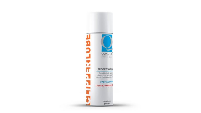 Keep a blade disposal container next to barber hygiene products like Quadex clipper spray