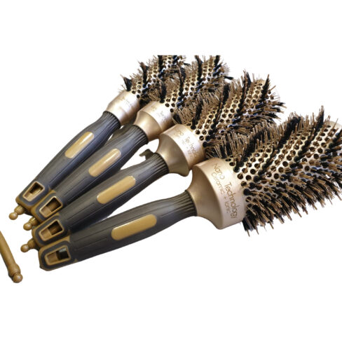 Ceramic Hot Styler Boar Bristle Brush Set – Set of 4 | Gold