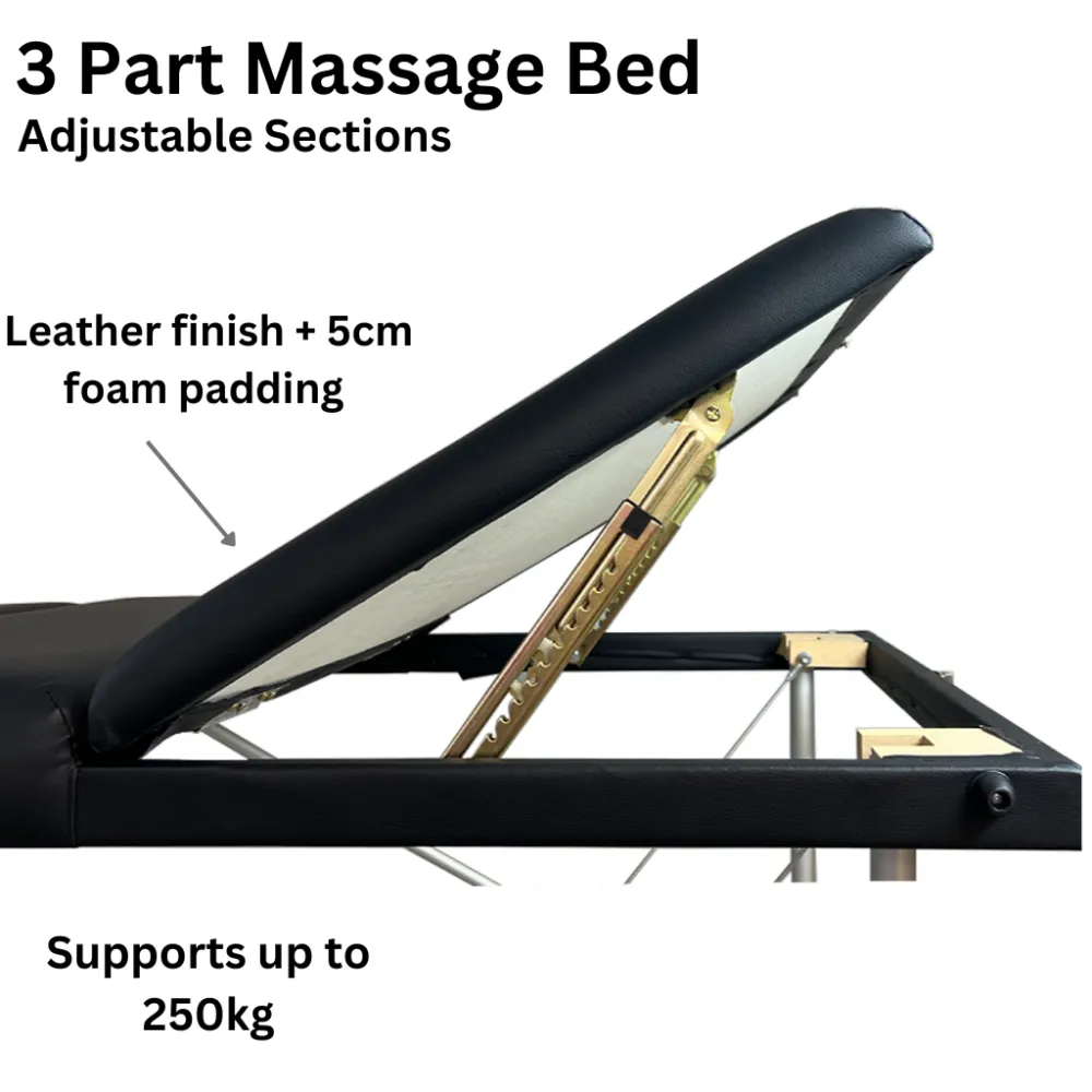 Marbella Portable 3 Part Aluminium Massage Table (Black)